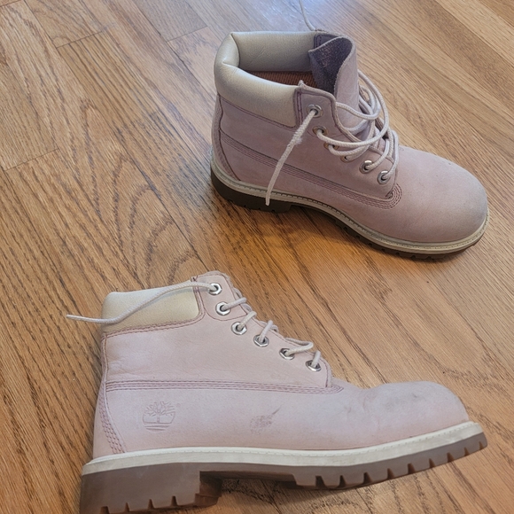 Timberland Premium Waterproof Classic Light Pink Junior Combat Hiking Boots - Picture 2 of 10